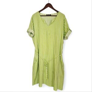 Navigazione German Linen Green Striped Short Sleeve Belted Shift Dress 44/14